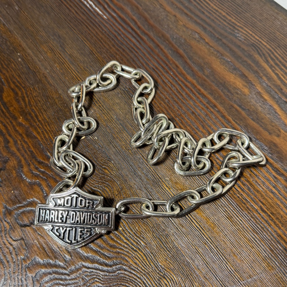 Vintage Harley-Davidson Wallet Chain Belt Silver 1997 Logo Biker Heavy Duty Link
